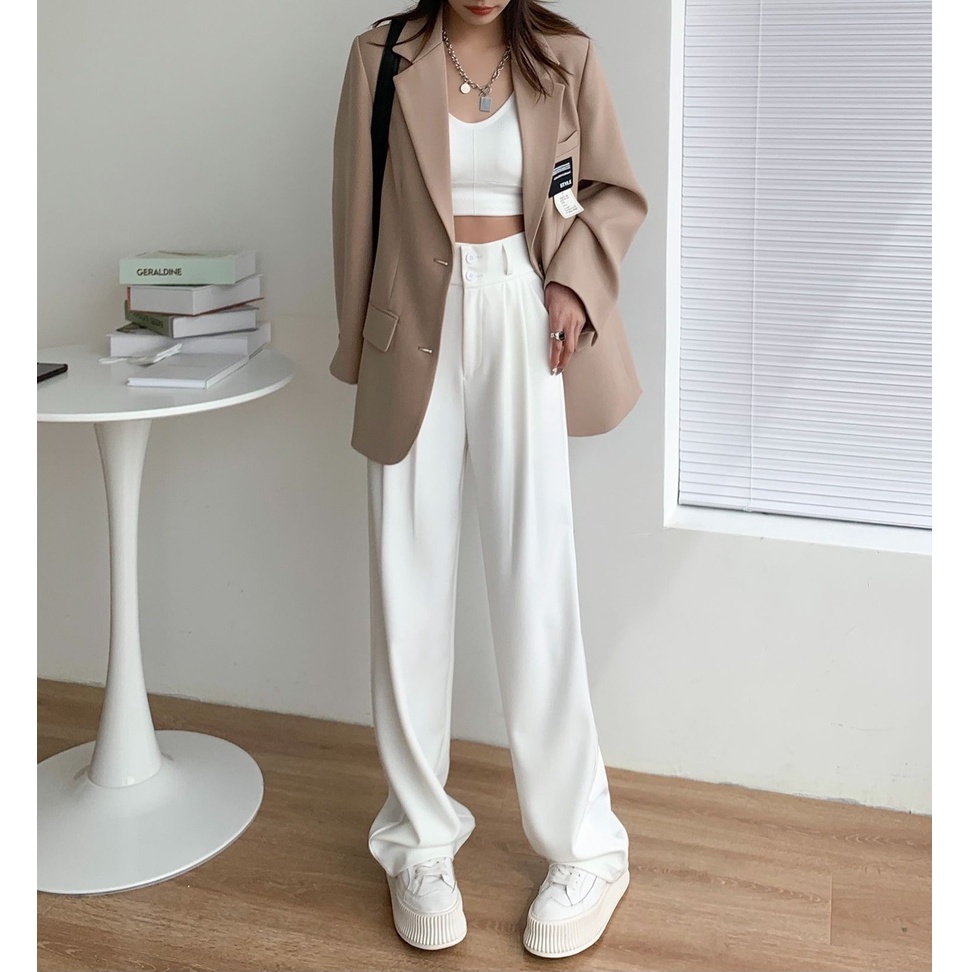 ✅COD Celana Jas Wanita Highwaist Import Putih / Celana Panjang Kasual Premium