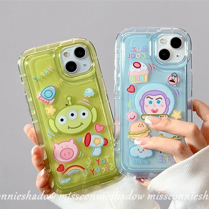 IPHONE Casing Kompatibel Untuk Iphone11 14 13 12 Pro Max7 8 6 6S Plus XR X XS MAX Shockproof Airbag Kartun Stiker Lucu Toy Story Alien Buzz Lightyear Casing Ponsel TPU Lembut Transparan