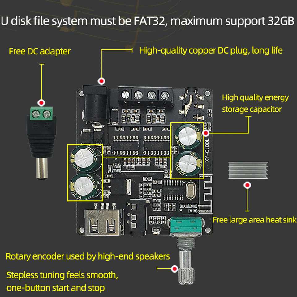 Sinilink XINYI Audio Amplifier Bluetooth 5.0 Class D 2x100W - XY-C100L ( Mughnii )