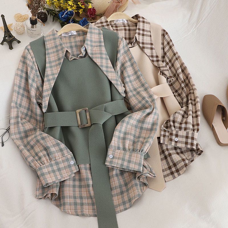 READYSTOCK KEMEJA WANITA KOTAK VEST ROMPI KOREA KEKINIAN REALPICT