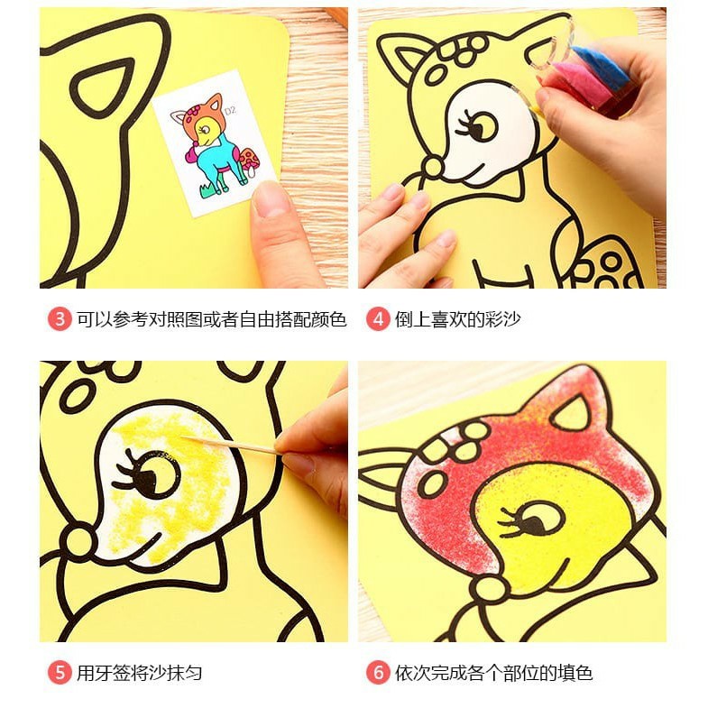 Mainan Anak Lukis Pasir DIY Gambar Stiker Kertas Sticker Sand Mewarnai Edukasi Kreatif