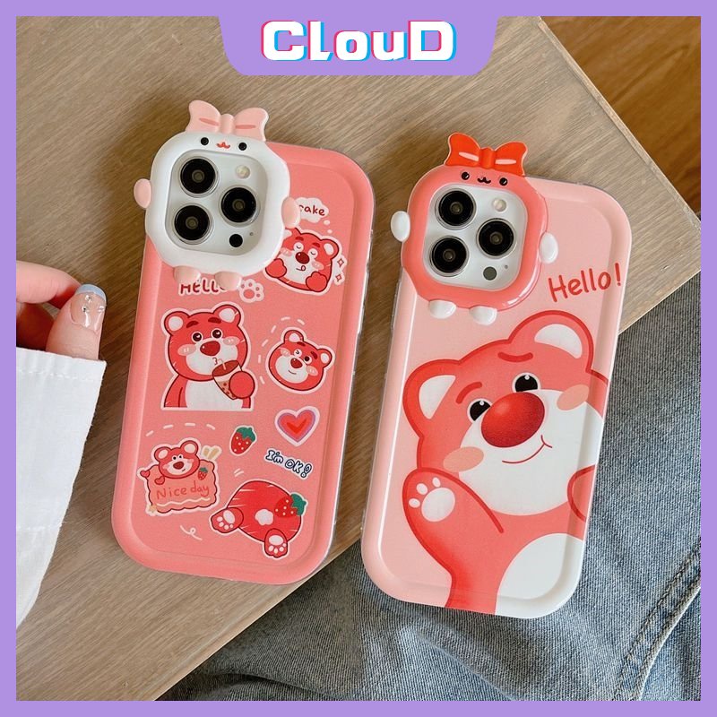 Casing Realme C35 C20A C12 C25 C25s C20 C25Y C3 C30 C17 C11 C21Y C15 C33 C21 C31 C2 8Pro 9i 7 5 8 9 7i 9Pro+5i 6i Cute Manyo 3D Bow Monster Lens Soft Tpu Kartun Beruang Case Tempat Kotak Makan