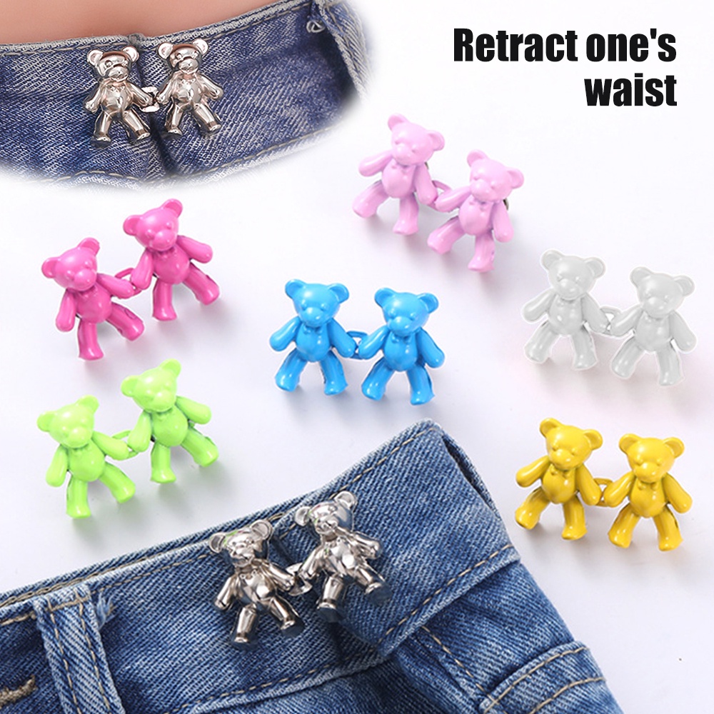 [Harga Grosir] Cute Bear Fastener Pants Pin Waist Size Detachable Button Aksesoris Kancing Jeans Metal Bebas Jahit 2Pcs Cute Bear Kancing Logam Snap