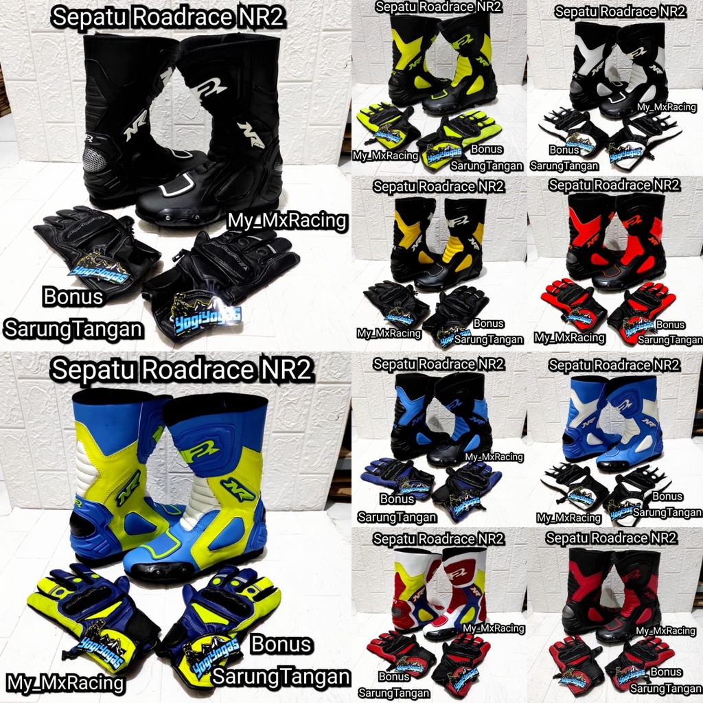 sepatu roadrace  bonus sarung- sepatu balap BLACK - sepatu touring keren - bots - bots drag or cornering - balap -sepatu bots safety terlaris enduro hard - bots keren - kualitas premium jahitan rapih - original produk negeri NR2