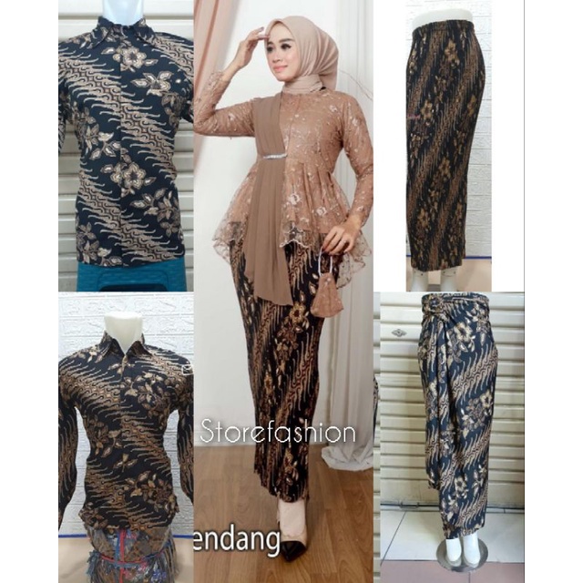 STELAN KEBAYA AURORA SELENDANG| SET KEBAYA COUPLE KELUARGA| KEBAYA SERAGAMAN| KEBAYA KONDANGAN| SET KEBAYA COUPLE| SET KEBAYA PESTA| KEBAYA COUPLE MODERN MOTIF KRISAN BLACK