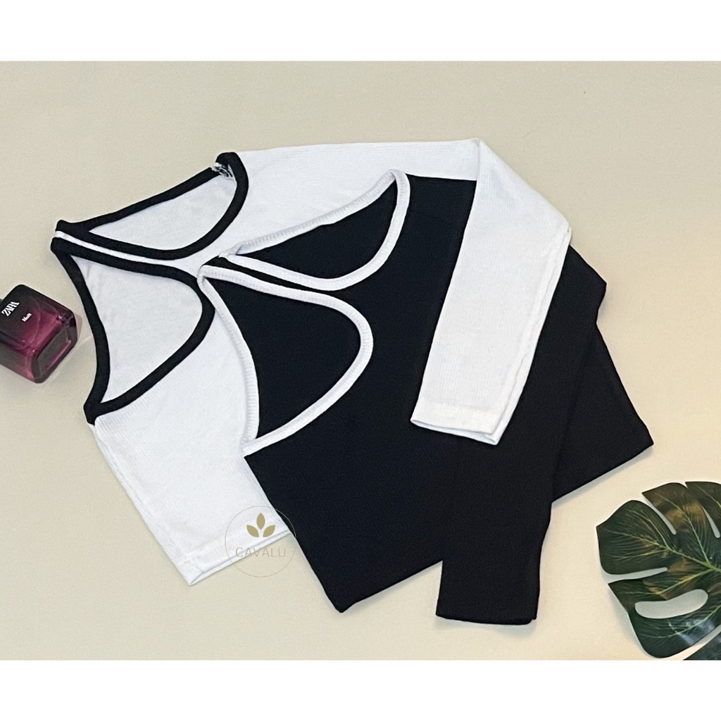 CAVALU Crop Top Lengan Panjang One Shoulder Top Korea Knit Tank Top 166