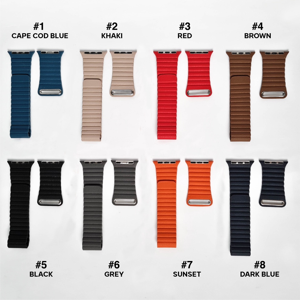 Strap untuk Apple Watch IWO HW 38 40 42 44 41 45 49 mm Tali Jam tangan strap kulit Genuine LEATHER LOOP MAGNETIC iwatch Series 1 2 3 4 5 6 7 8 9 SE ULTRA