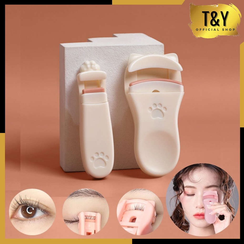 T&amp;Y Penjepit Bulu Mata 2 IN 1 Motif Tapak Kucing Eyelash Curler Kit Plastics Beauty Tools Mini Jepitan Maskara Jepit Pelentik Bulu Mata Portbale Impor Murah