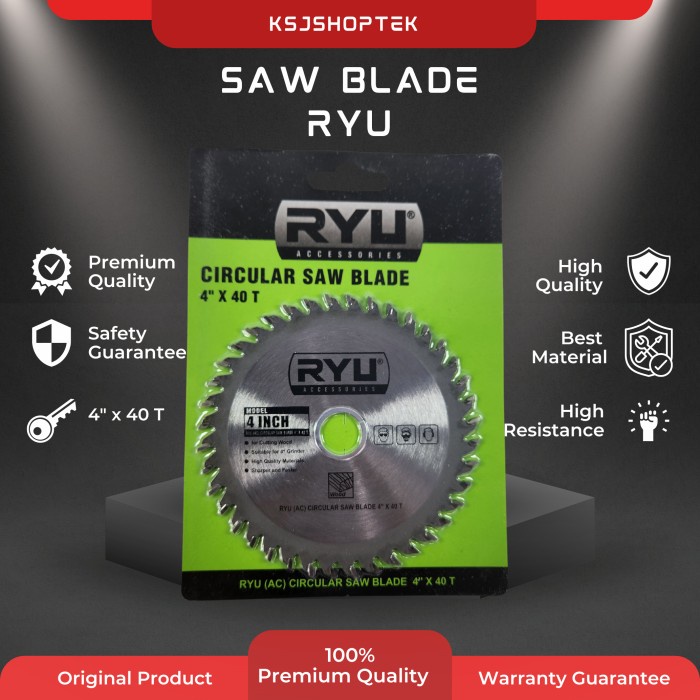 Circular Saw Blade Ryu Mata Gergaji Gerinda Kayu Pisau Potong 4 x 40 T