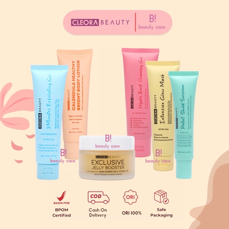 [READY SIAP KIRIM] Cleora Beauty 3 Minutes Exfoliating Gel | Intensive Glow Mask | Hydro Boost Cleansing Gel | Ready 4 White Body Serum | Exclusive Jelly Booster 30 gr | Protect Shield Sunscreen | Calendula Healthy Bright Body Lotion | Peeling byzoe