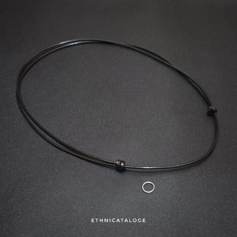 kalung tali hitam polos premium tebal 2mm tanpa liontin/ bonus ring pengait