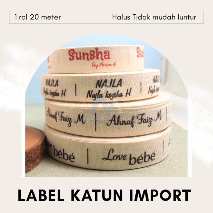 

Label pita katun, label hijab, gamis, baju, label custom, label