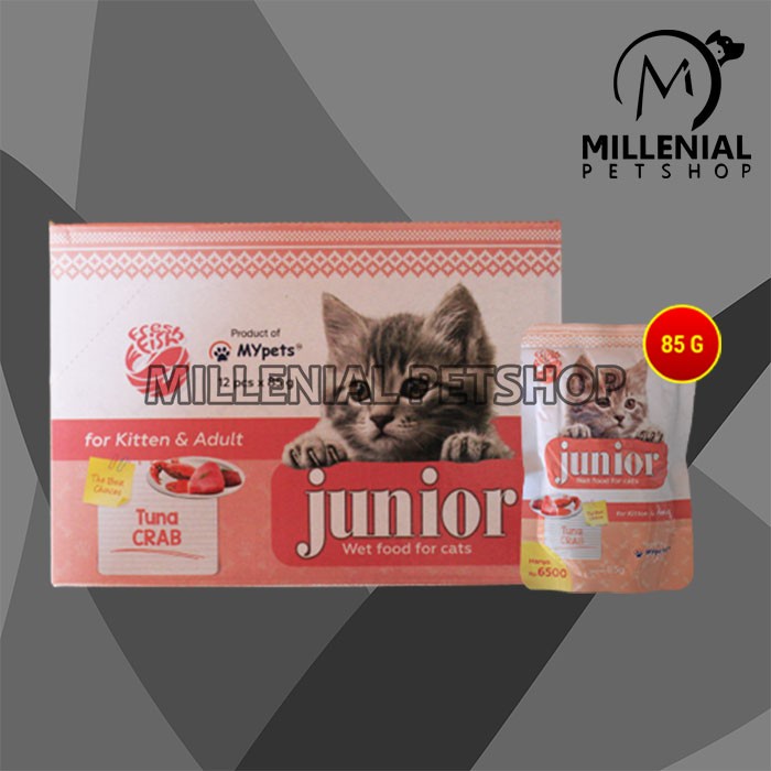 Makanan Kucing Junior Wet Food Pouch 85 Gram Grosir Dus isi 12 Pcs