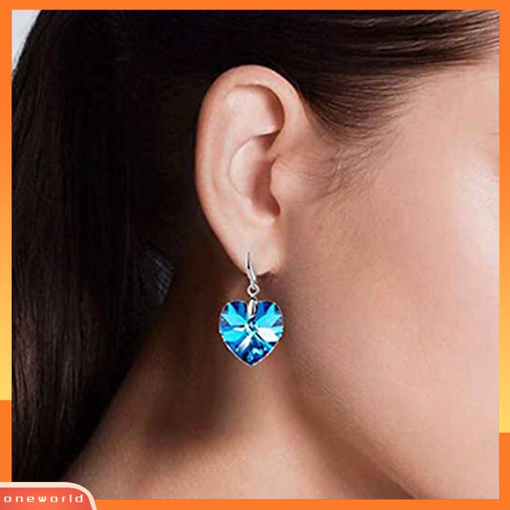 [WONE] 1pasang Anting Kait Fashion Semua Cocok Hati Anting Drop Kristal Imitasi Untuk Liburan