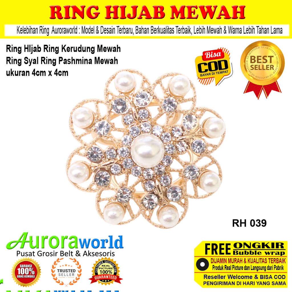 Auroraworld Ring Kerudung Ring Hijab Ring Syal Ring Pashmina Berlian Mewah Bros Cincin Jilbab aksesoris kerudung fashion wanita perhiasan muslim terbaru