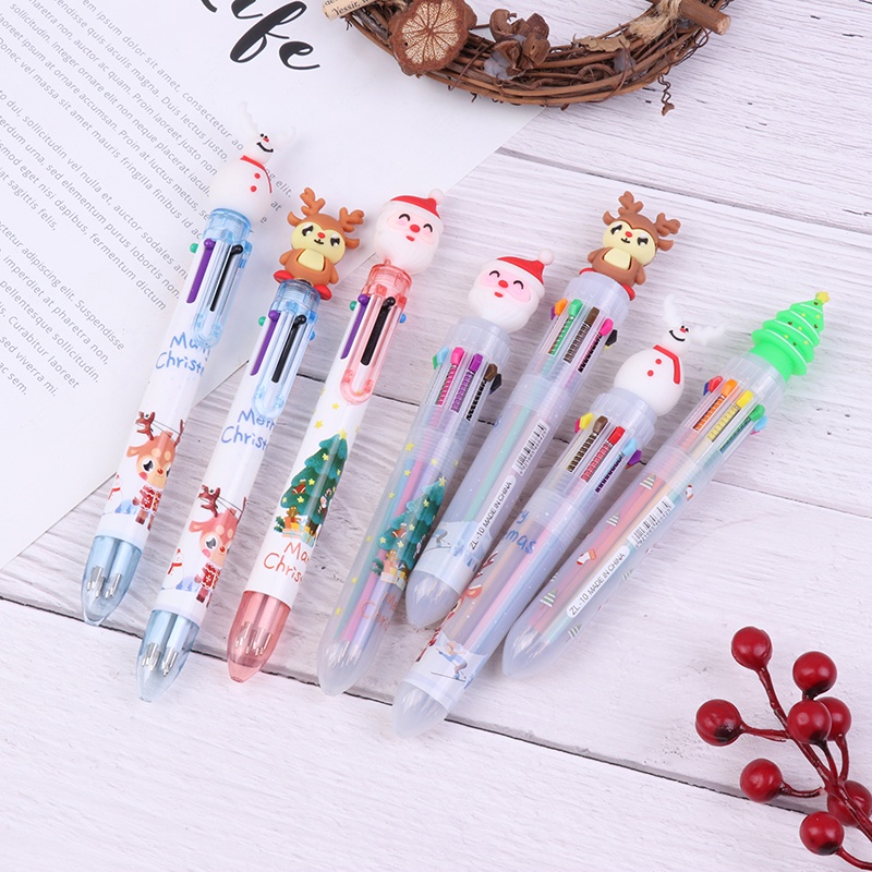 [tiantianbaofu] 1pc Pena Ballpoint Natal Tekan Tipe 10warna 6warna Spidol Spidol Minyak Bolpen Butik