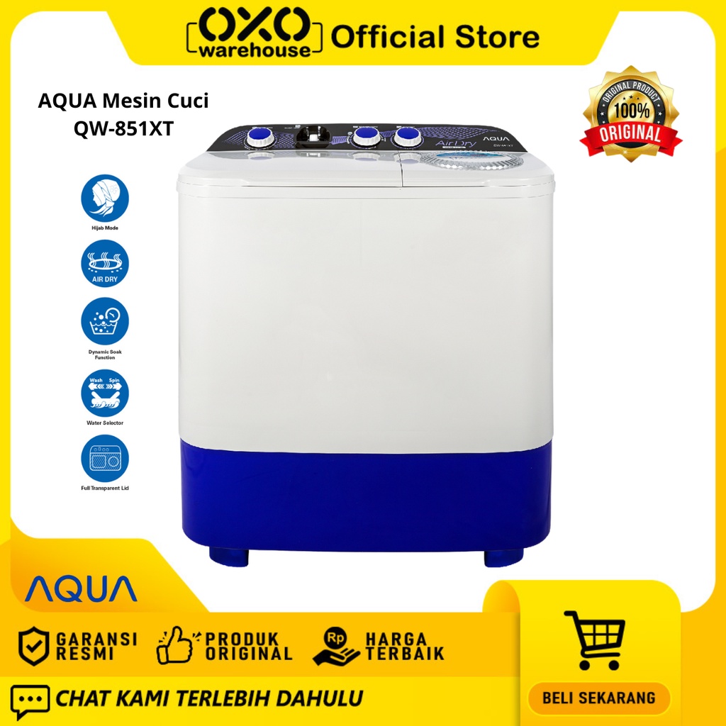 AQUA Mesin Cuci QW-851XT 8 kg 2 Tabung Low Watt Garansi Resmi