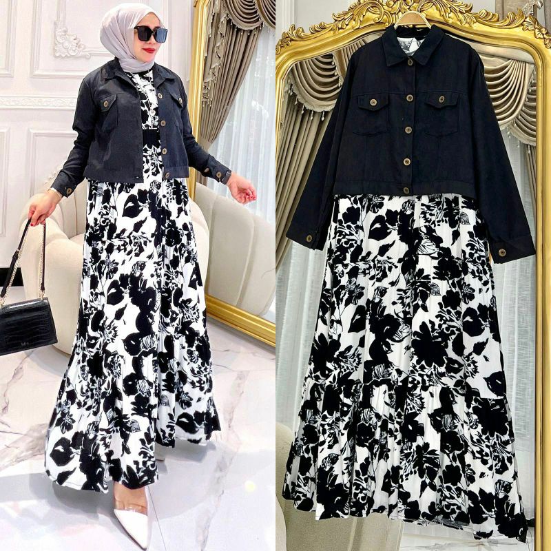 Monika Set, SETELAN WANITA MUSLIM CANTIK FIT XL ZIPPER BUSUI TERMURAH OOTD