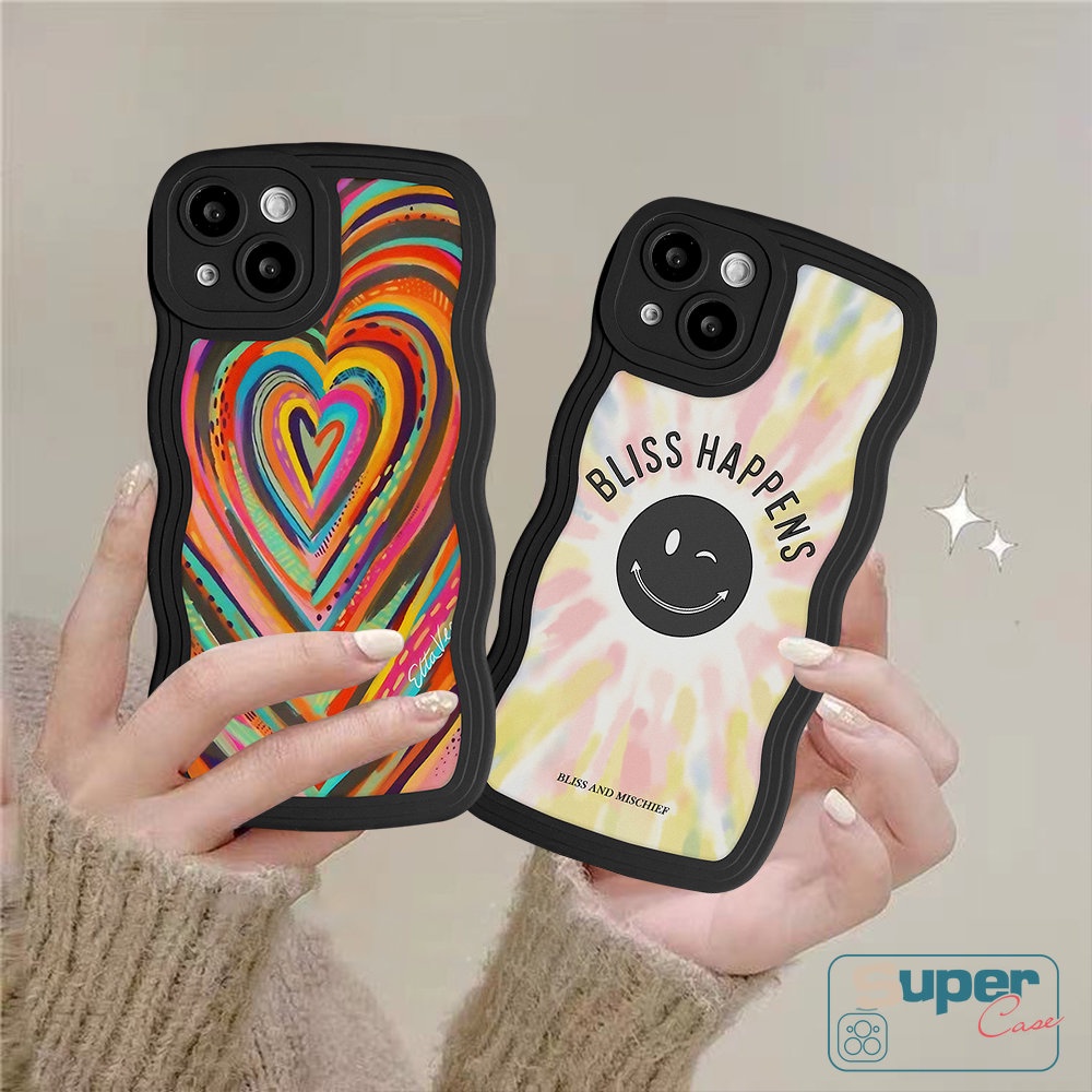 Case Untuk Realme C33 C55 C30 C35 C15 C25s C12 C25Y C25 C21Y C11 9i 8i 8 8pro 9 5 6i 5i 9pro+7 7i C3 C1 C20A C20 Gradasi Warna Warni Love Hati Rainbow Lucu Smiley Lembut Bergelombang Edge Case