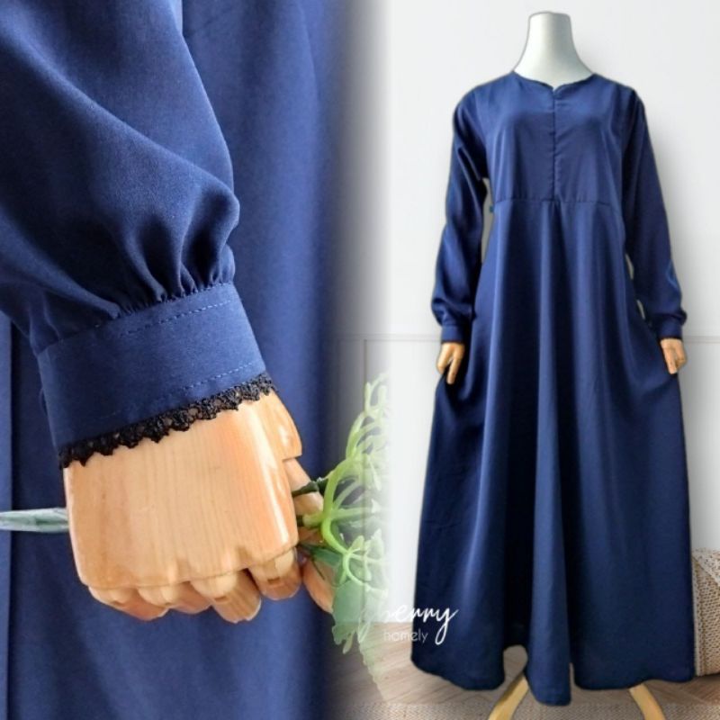 Gamis wolfis polos manset renda Allizberry