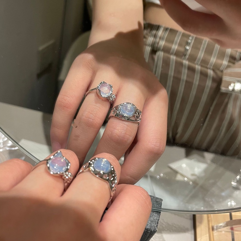 Cincin Set Batu Permata Korea Emas Perak Untuk Wanita Cinta Hati Jari Cincin Perhiasan Aksesoris