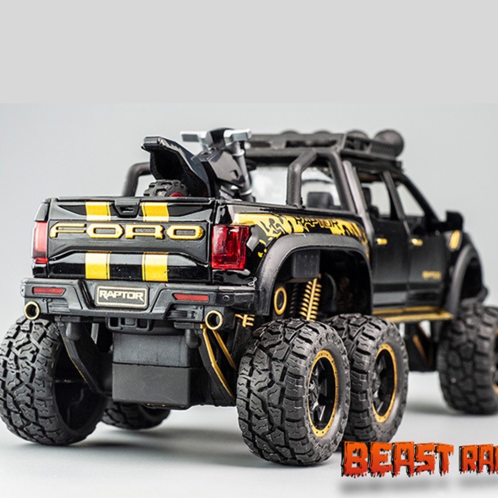 DIECAST MOBIL FORD RAPTOR BEAST 6X6 MINIAUTO ORIGINAL METAL COLLECTION 1:28 ADA LAMPU DAN SUARA