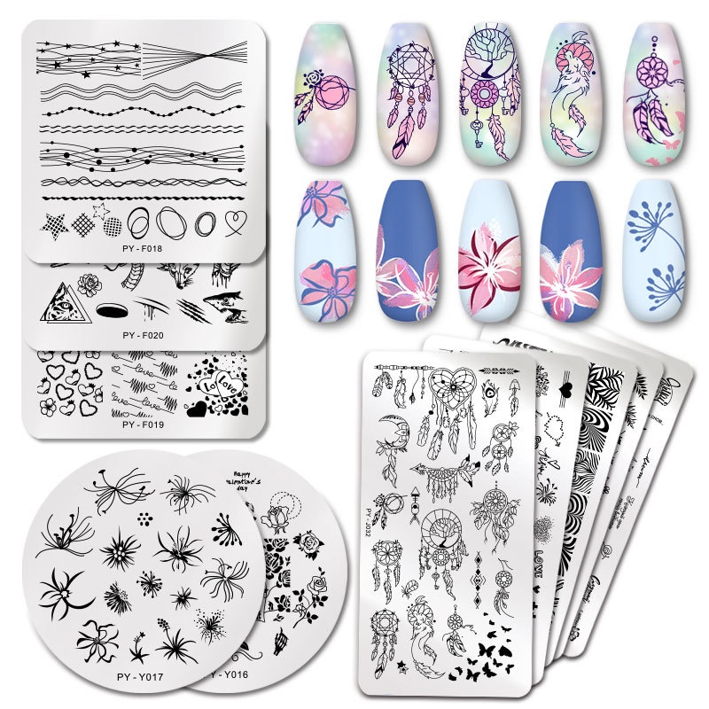 Nail Stamp Set Template/Manicure Transfer Template Stencil Motif Geometri Stempel Kuku Nail Stamp Nail Plate Tulisan Untuk Nail Art