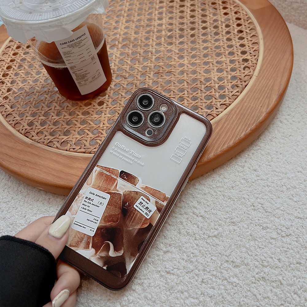 IPHONE Es Americano Kopi Transparan Pinggiran Coklat Phone Case Cover Untuk Iphone7 8 PLUS X XR XS 11 12 13 14 MINI PRO MAX Se2020