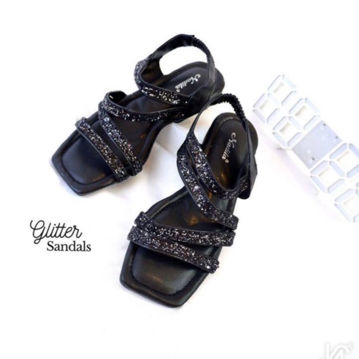 Nadilastuff Glitter Sandals Flat teplek  Wanita Premium non slip