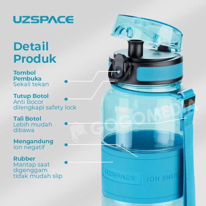 UZSPACE 5041 5042 Botol Air Minum Ion Kesehatan 1 Liter 1L 700ml Bahan Tritan BPA Free  Anti Tumpah Water Bottle Sport Olahraga Sepeda