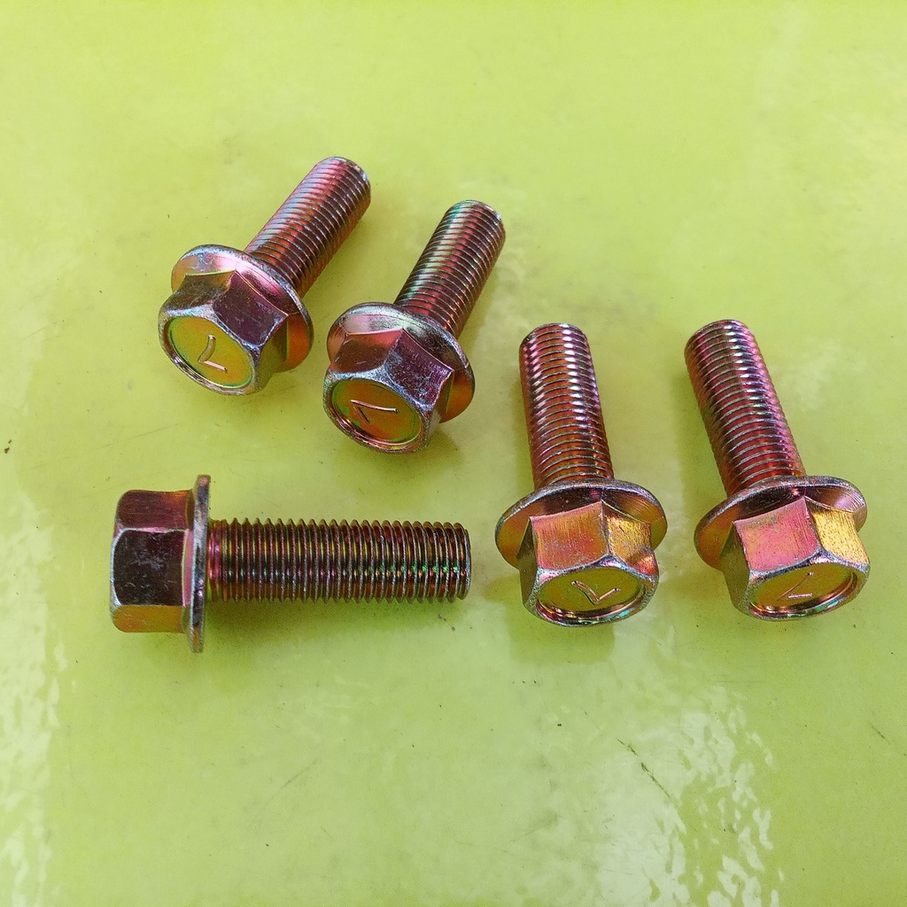 FLANGE BOLT KUNING M10 X 16 / BAUT 14 KUNCI 14 / BAUT TOPI M10 X 16 KUNING / FLANGE BOLT M10X16 KUNI