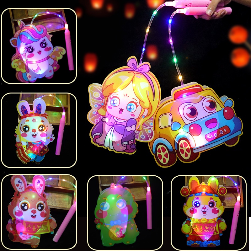 Lampion Lampu [LED] Kartun Kertas Kelinci 2023 Dekorasi Souvenir DIY Hadiah Imlek | Lentera Lampu Malam Rabbit Tas Mainan Buatan Tangan Hiasan Gantungan Hari Raya