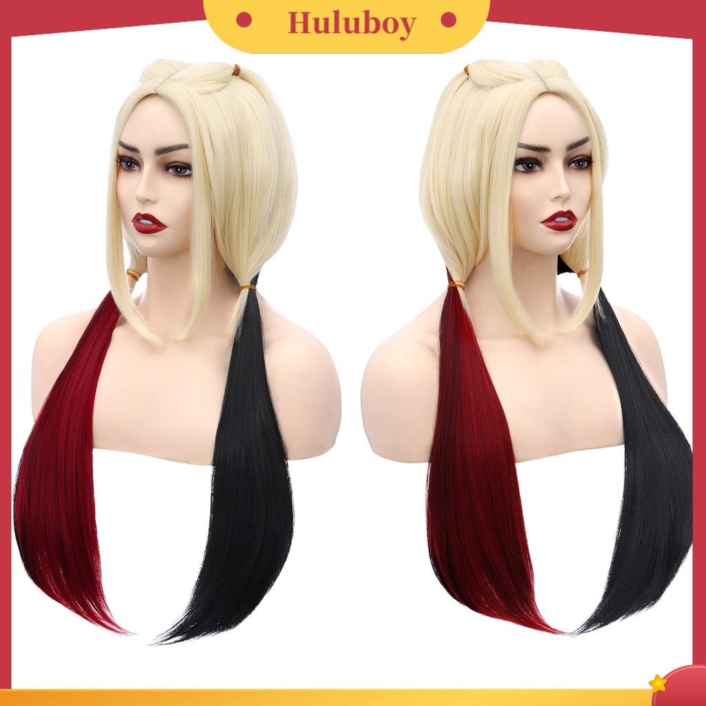 Wig Rambut Sintetis Model Panjang Lurus Warna Hitam Merah Putih Tahan Panas Untuk Pesta Kostum Cosplay