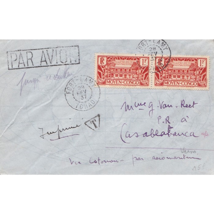 

A246 Perangko Surat Kuno Tcahd To Casablanca Tahun 1937 Used