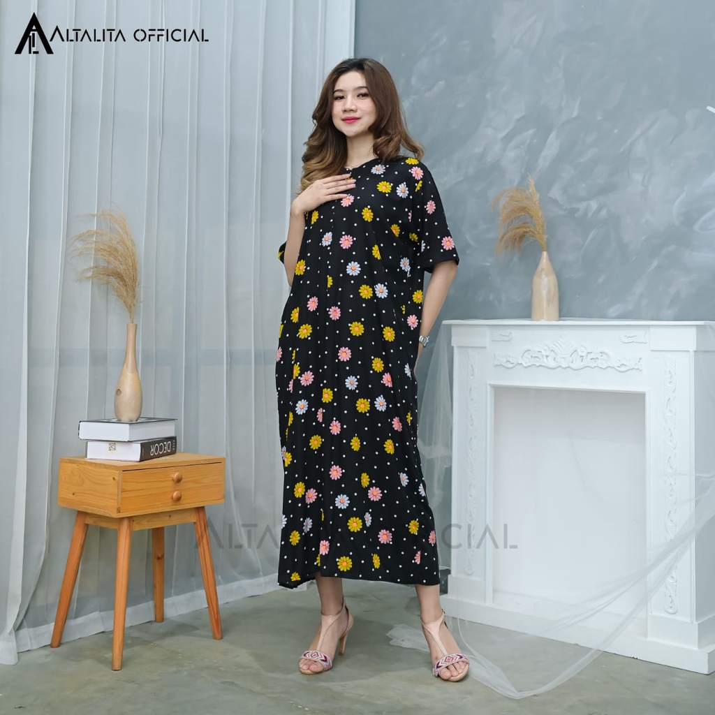 Altalita - Daster Panjang Semata Kaki Busui Motif Kekinian Lengan Tangan Pendek Bahan Rayon Premium Jumbo LD 120 Non Ruffle