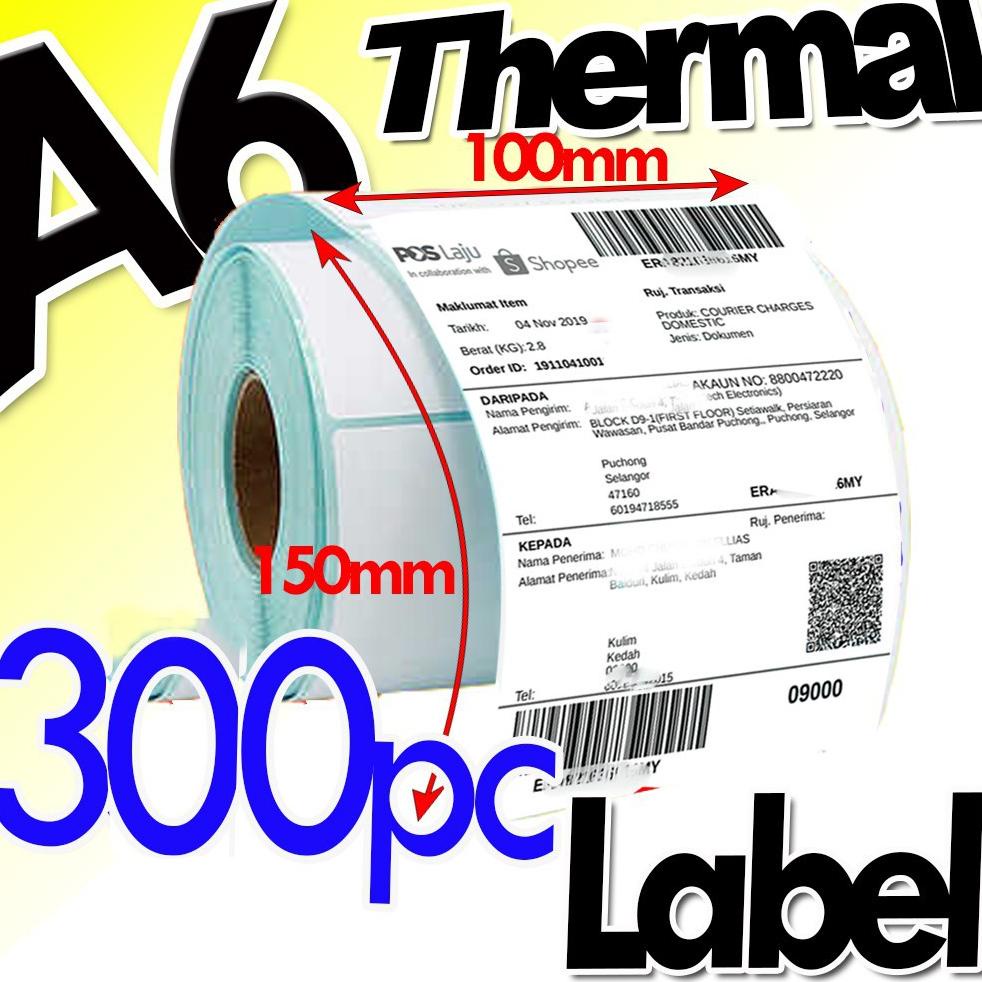 

LABEL STICKER THERMAL BARE 100X150MM (10X15CM 300PCS CORE 1") MURAH A6, 4" X 6" TERLARISS...,,,,,