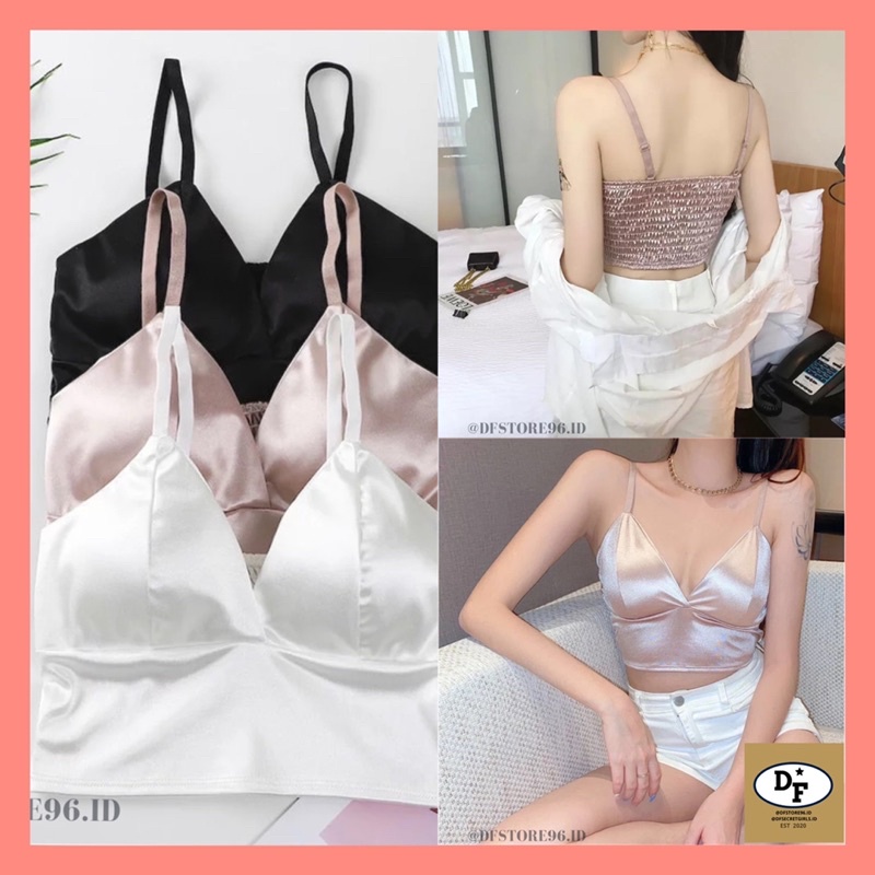 DFSTORE96.ID- bra satin import tanktop crop satin karet belakang
