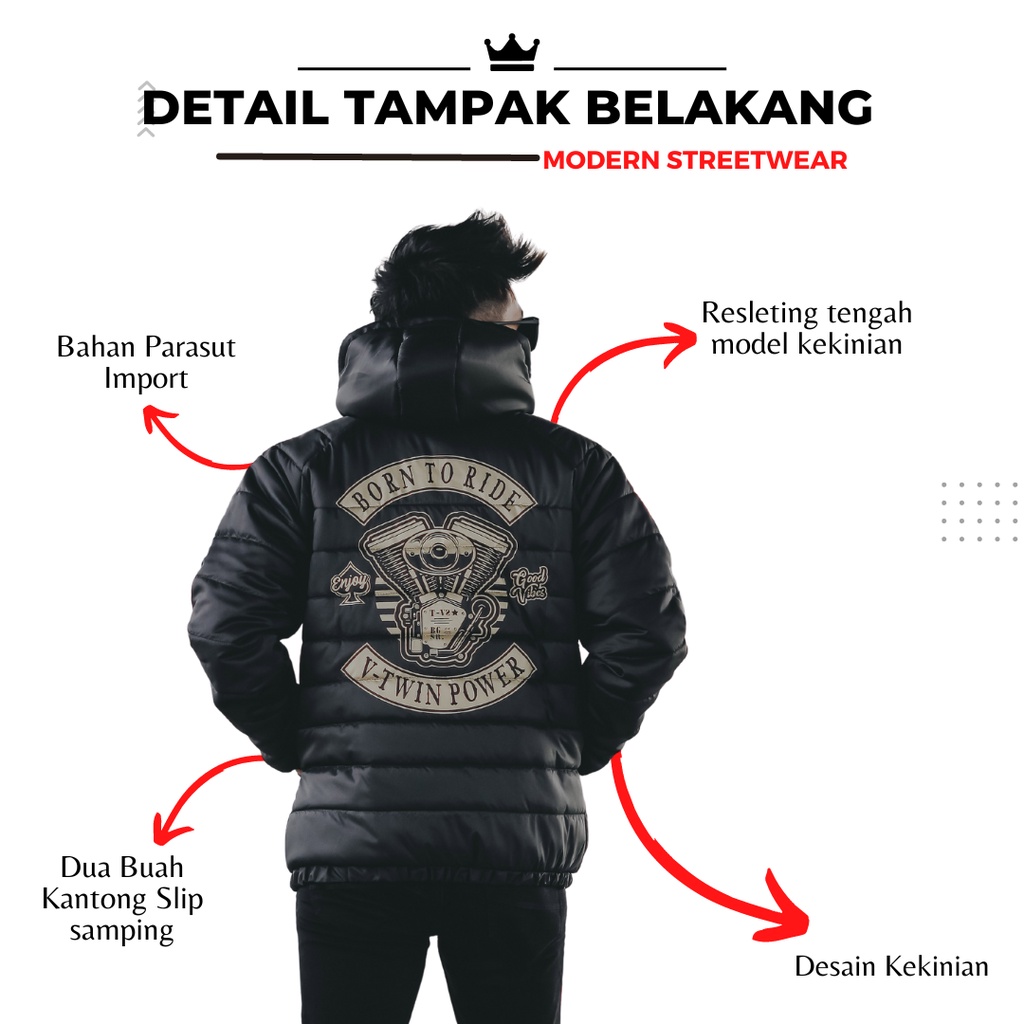 Jaket Pria Puffer Choppers Jacket Tebal Sunmori Motor Touring