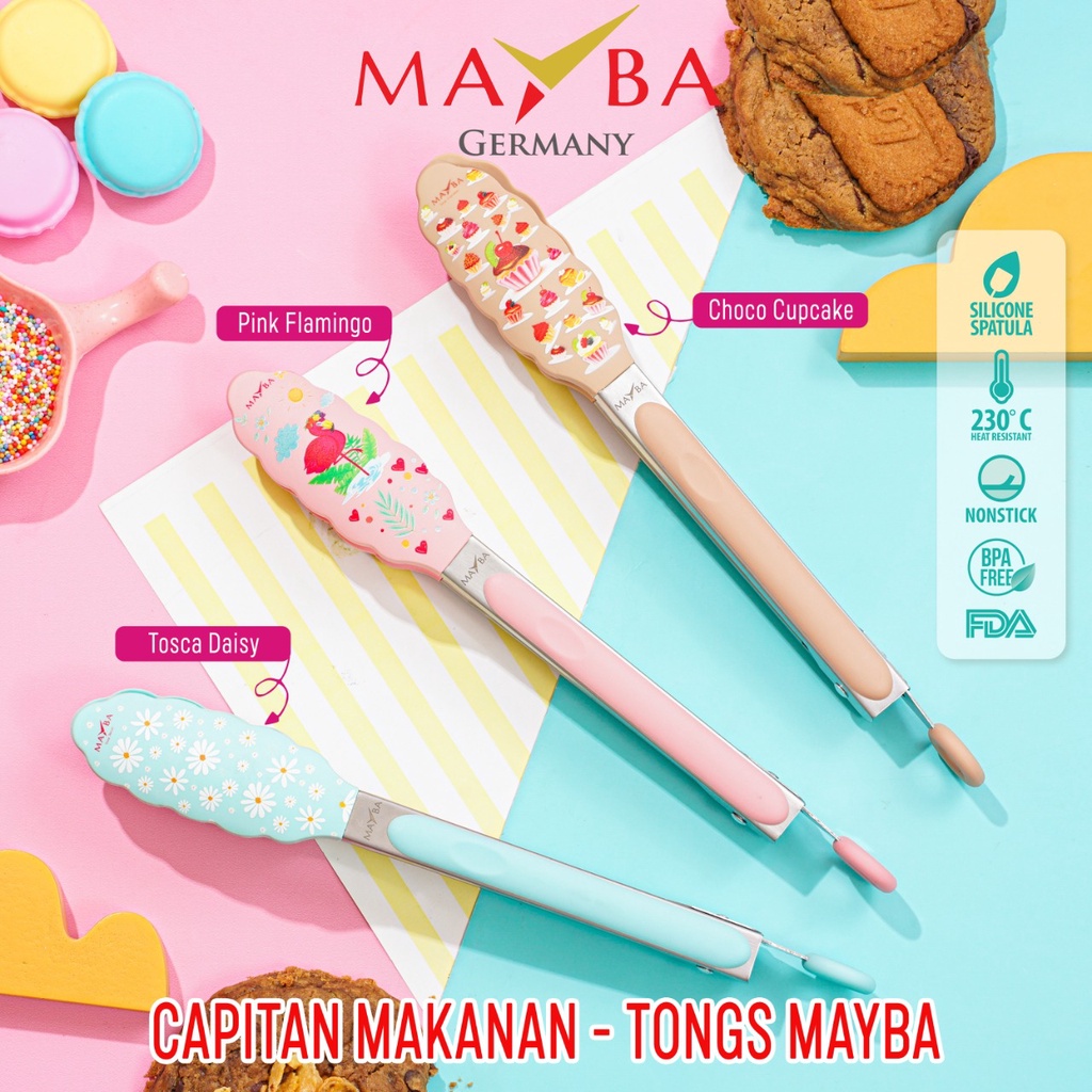 MAYBA TONG/ALAT PENJEPIT Silikon FDA Pencapit makanan Tongs KARAKTER LUCU FLAMINGO PINK - CHOCO CUPCAKE - TOSCA Daisy flower