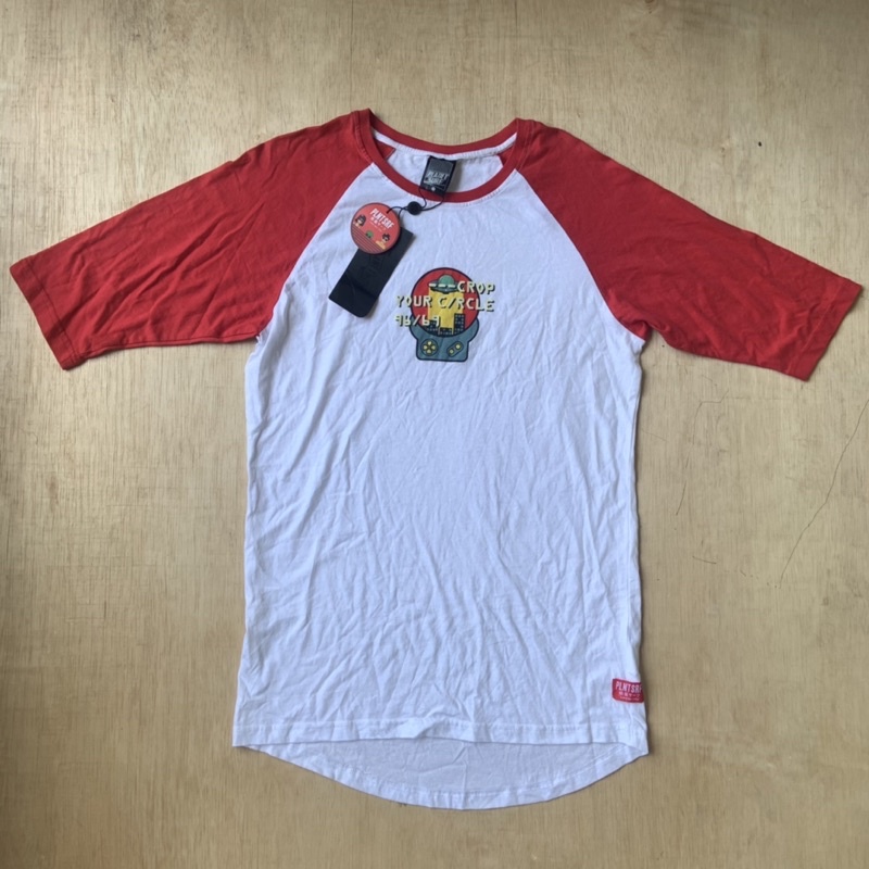 PLANET SURF baju kaos crop raglan merah NEW ORIGINAL 100%
