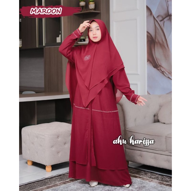 Gamis ceruty Nadifah dan Azeera babydoll set khimar ori aku karissa ready size xl xxl oversize lebaran series model keluaran terbaru