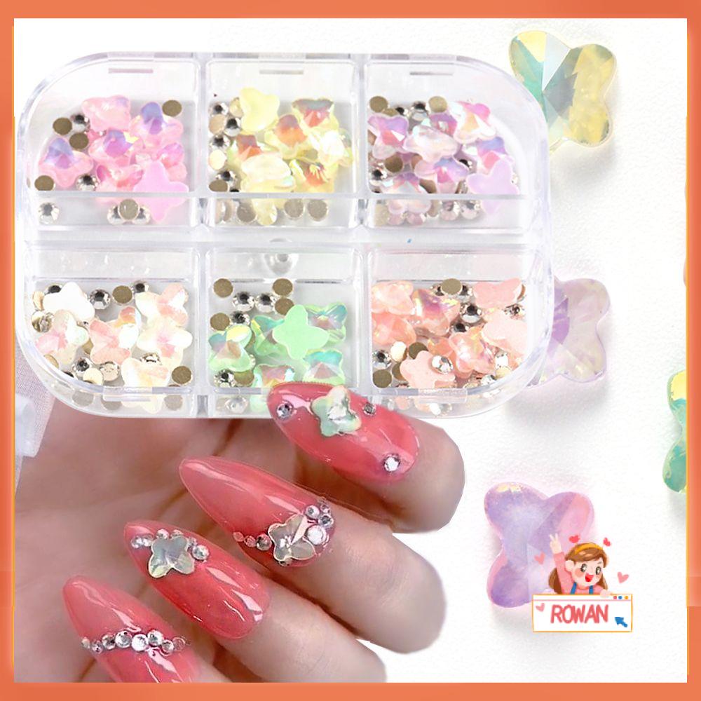 R-bunga 6kisi Kuku Berlian Imitasi Berlian Imitasi Kupu-Kupu Mermaid Diamond Crystal