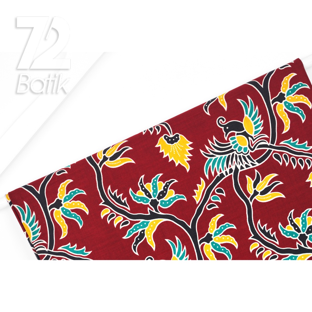 KAIN BATIK KATUN Premium Motif Burung Ekor Pendek Warna Merah 723043 Cap 72IL Jarik Jarit Samping Kebat Panjang Batik Katun Modern Premium Bahan Seragam Batik Pernikahan Kantor Keluarga Murah Kamen Jadi Batik Bali Lembaran