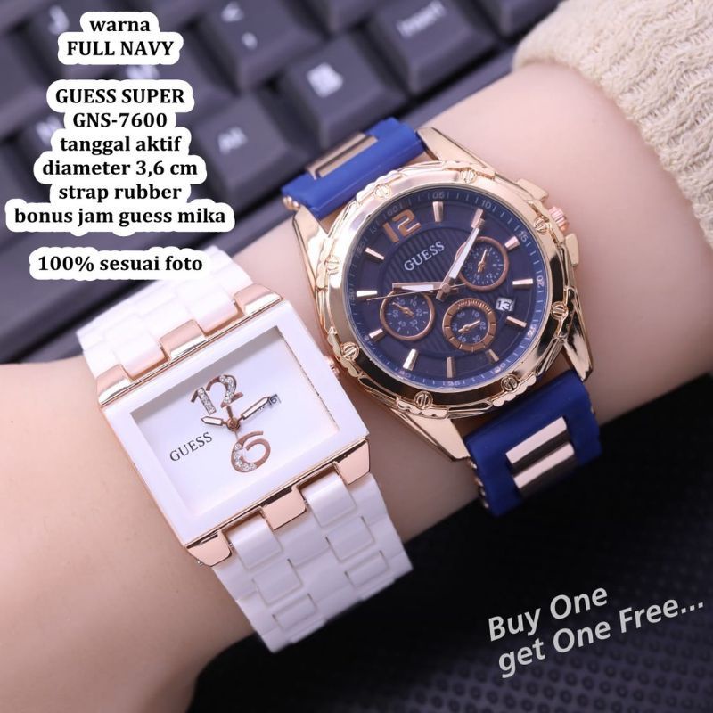 (Terima Cod)Jam Tangan Wanita Buy1/Get1 Mika/Gues Ring Tanggal Aktif Strap Rubber/Karet(Dikirim Jakarta)