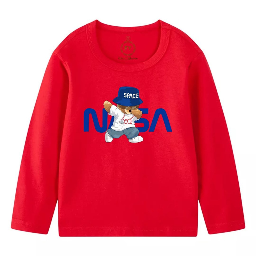 Rdkidzid Atasan Lengan Panjang Anak Baju Kaos Anak Unisex Motif Bear NASA DTF