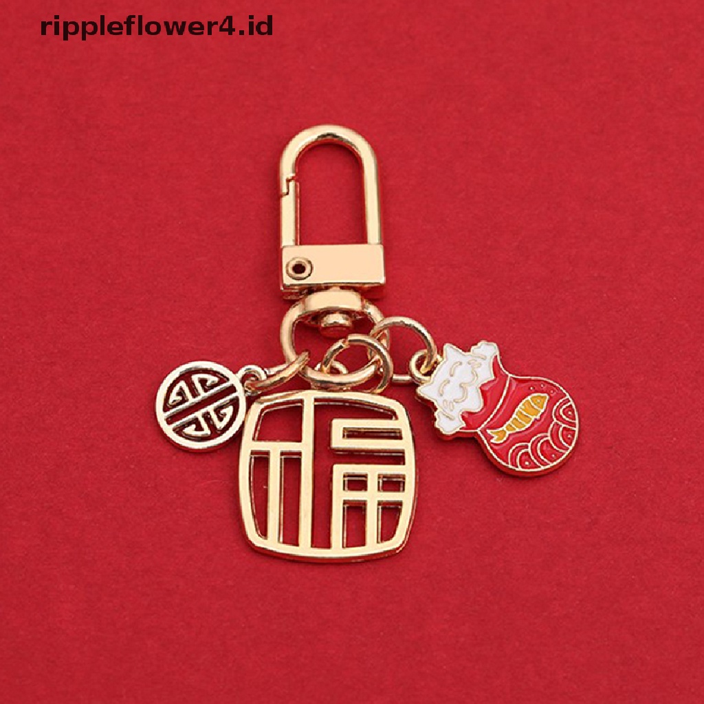 {rippleflower4.id} Gantungan Kunci Kucing Saku Good Luck Fashion Warna Emas Imlek Merah~