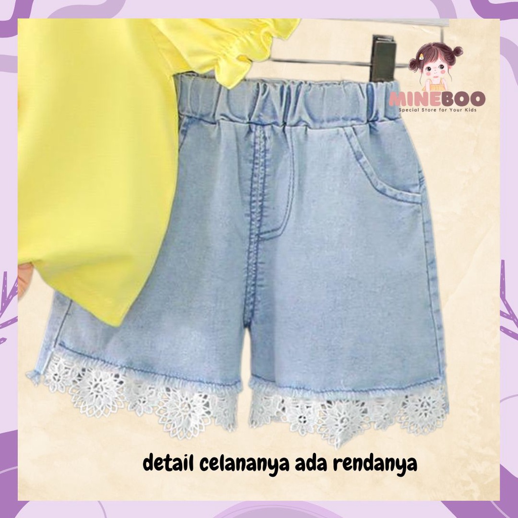 mineboo - SET ROSE RENDA EBV 1-5tahun Setelan anak perempuan baru/versi Korea celana denim/baju anak perempuan