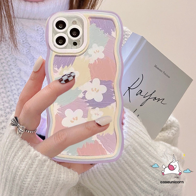 Untuk Realme C53 10 5 6i C12 C15 C35 C11 8 8Pro C30 C25 C25Y C17 C21Y C33 C25s C20 C20A 9 9Pro+9i 8i C3 7i 5i 7fashion Cat Air Warna Warni Bunga Wavy Edge TPU Soft Case