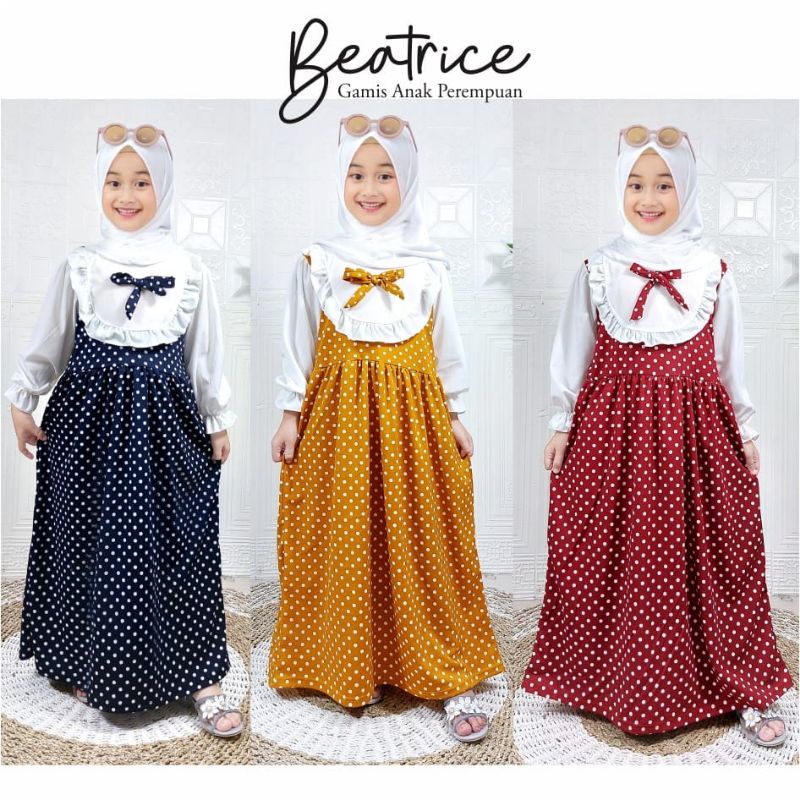 Gamis Anak Beatrice Polkadot Kerah Renda
