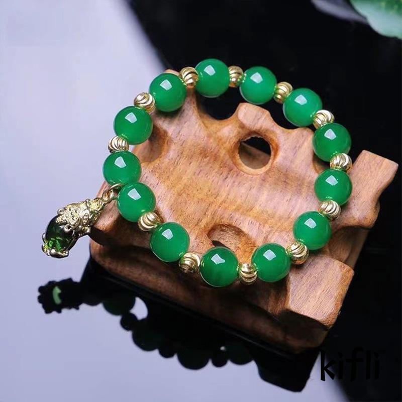 [KD] Gelang Giok Hijau Gaya Etnik Imitasi Nephrite Jade Perhiasan Fashion Perempuan